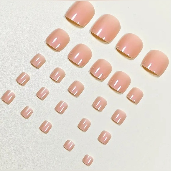 Square Peach Colored Press On Toe Nails Set - Picture 2 of 2